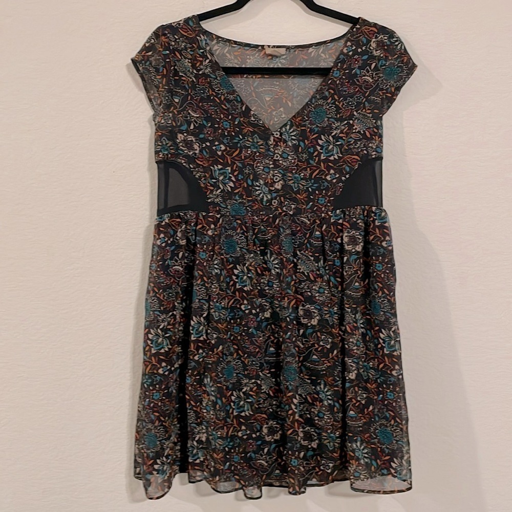 Ecote Urban Outfitters Women Mini Dress XS Black Floral Bohemian Costal Cowgirl